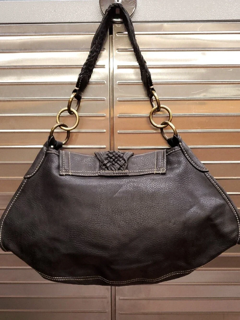 Vintage Tommy Hilfiger Black Leather Hobo Bag with Braided Strap